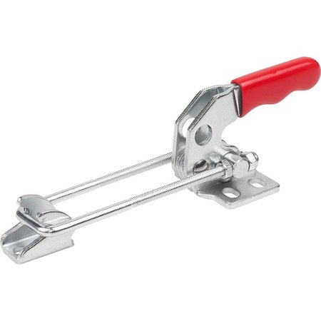 KIPP Latch-Action Clamp Horizontal W Fixed Jaw L1=40, 6, Steel Electro Zinc-Plated, Comp:Plastic Comp:Red K1260.02000